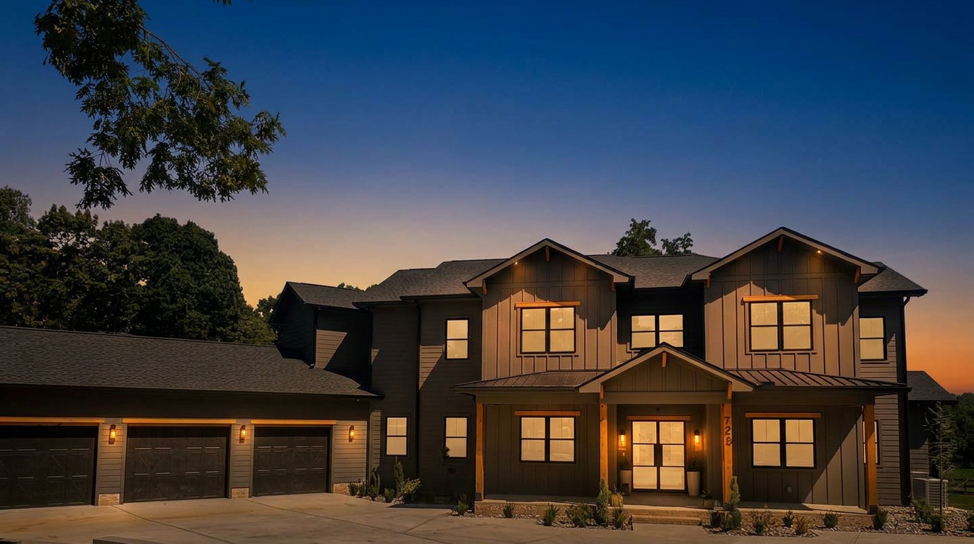 Luxury custom home at twilight